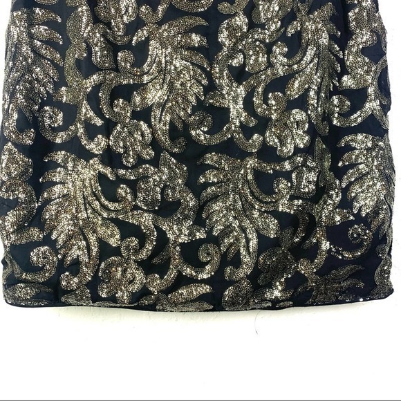 MIAMI Black & Gold Sequin Baroque Pattern Mini Skirt - Picture 3 of 11